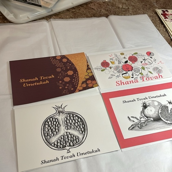 Set of 4 Rosh Hashanah greeting cards Jewish new year - Picture 2 of 6